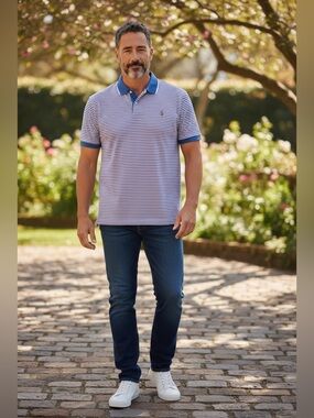 U.S. Polo Assn. Blue Pink White Striped Shirt-Size 3X
